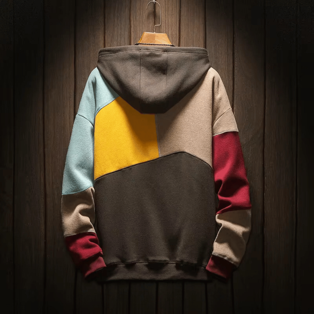 Men's Hoodie - Warm Oversized Patchwork Pullover Hoodie-Grace Aura