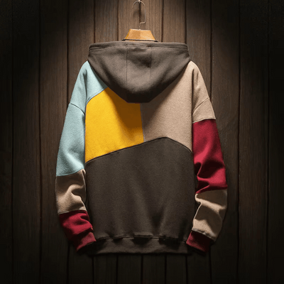 Men's Hoodie - Warm Oversized Patchwork Pullover Hoodie-Grace Aura