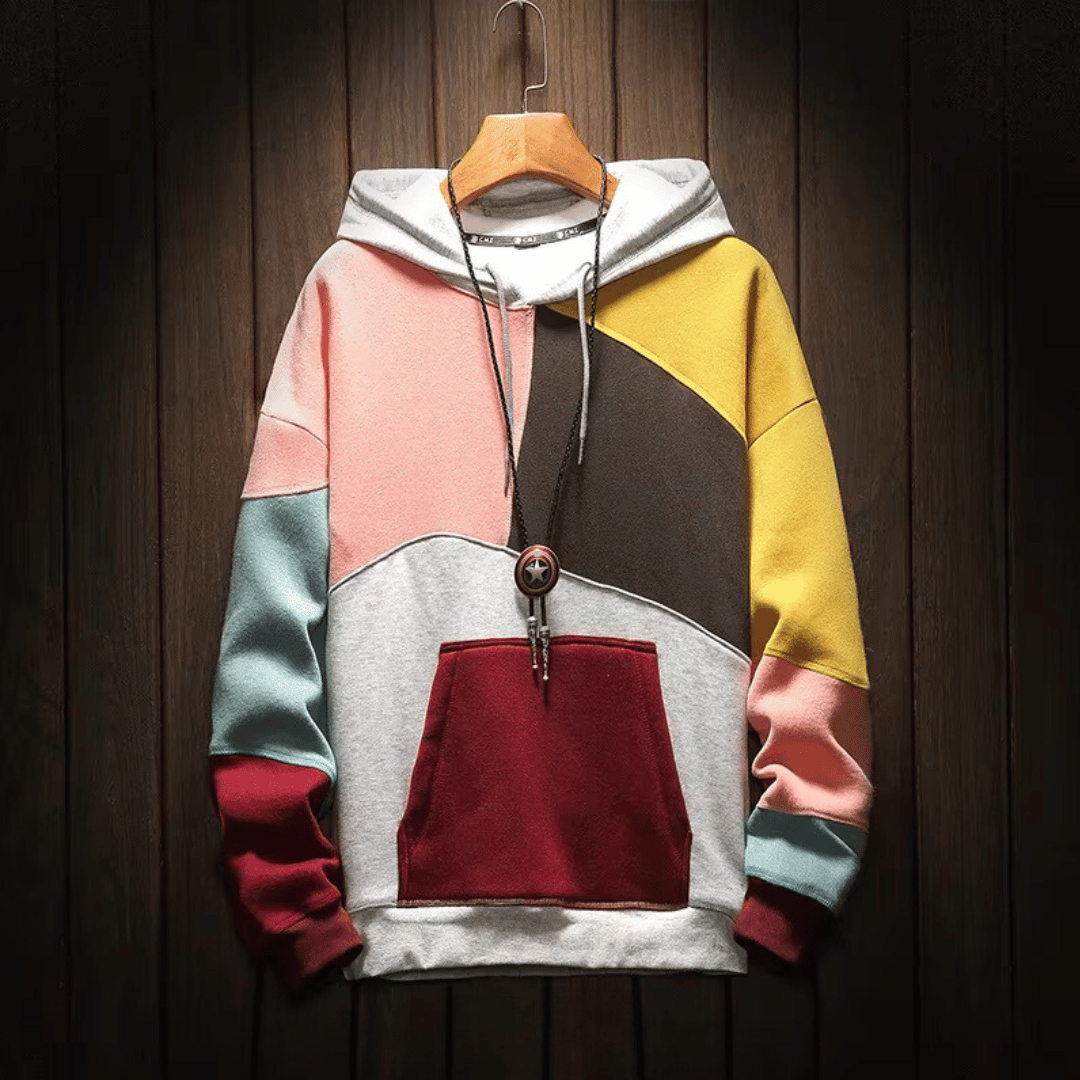 Men's Hoodie - Warm Oversized Patchwork Pullover Hoodie-Grace Aura