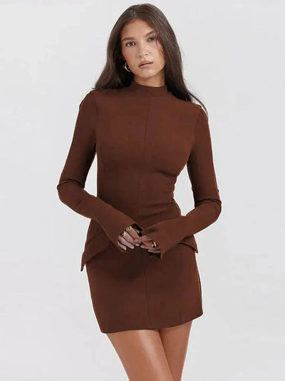 Mini Dress - High Neck - Long Sleeve - Turtleneck Dress - Elegant Dress-Grace Aura