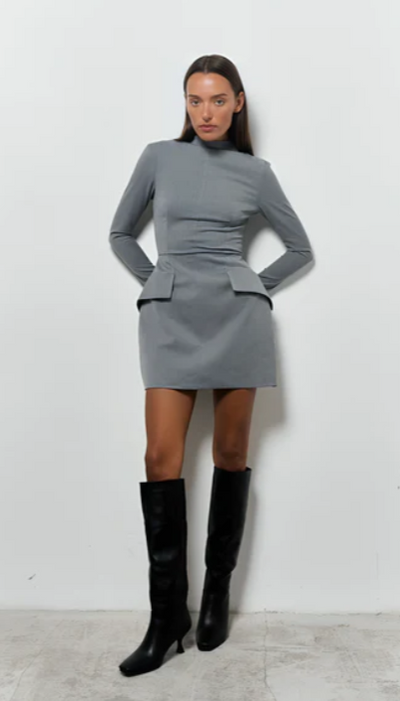 Mini Dress - High Neck - Long Sleeve - Turtleneck Dress - Elegant Dress-Grace Aura