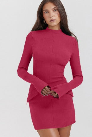 Mini Dress - High Neck - Long Sleeve - Turtleneck Dress - Elegant Dress-Grace Aura