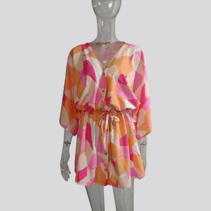 Mini Dress | V-Neck | Button-Up | Shirt Dress | Summer Dress-Grace Aura