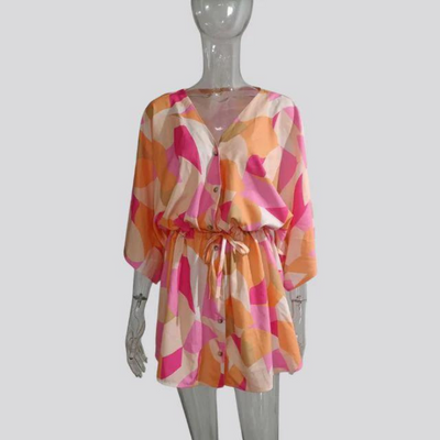 Mini Dress | V-Neck | Button-Up | Shirt Dress | Summer Dress-Grace Aura