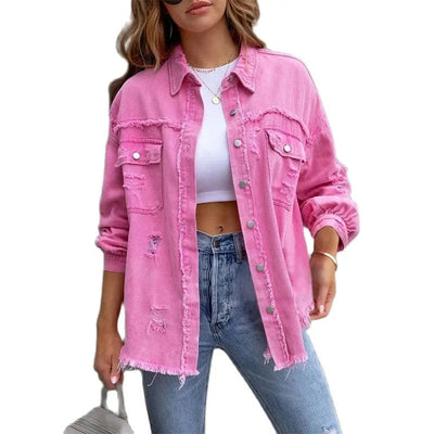 Natalia - Denim Jacket with Raw Edge for Chic Women's Fashion-Grace Aura