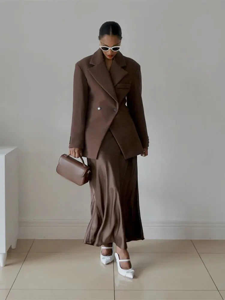 Oversized Blazer | Double Breasted | Brown | Blazer Jacket | Women's Blazer-Grace Aura