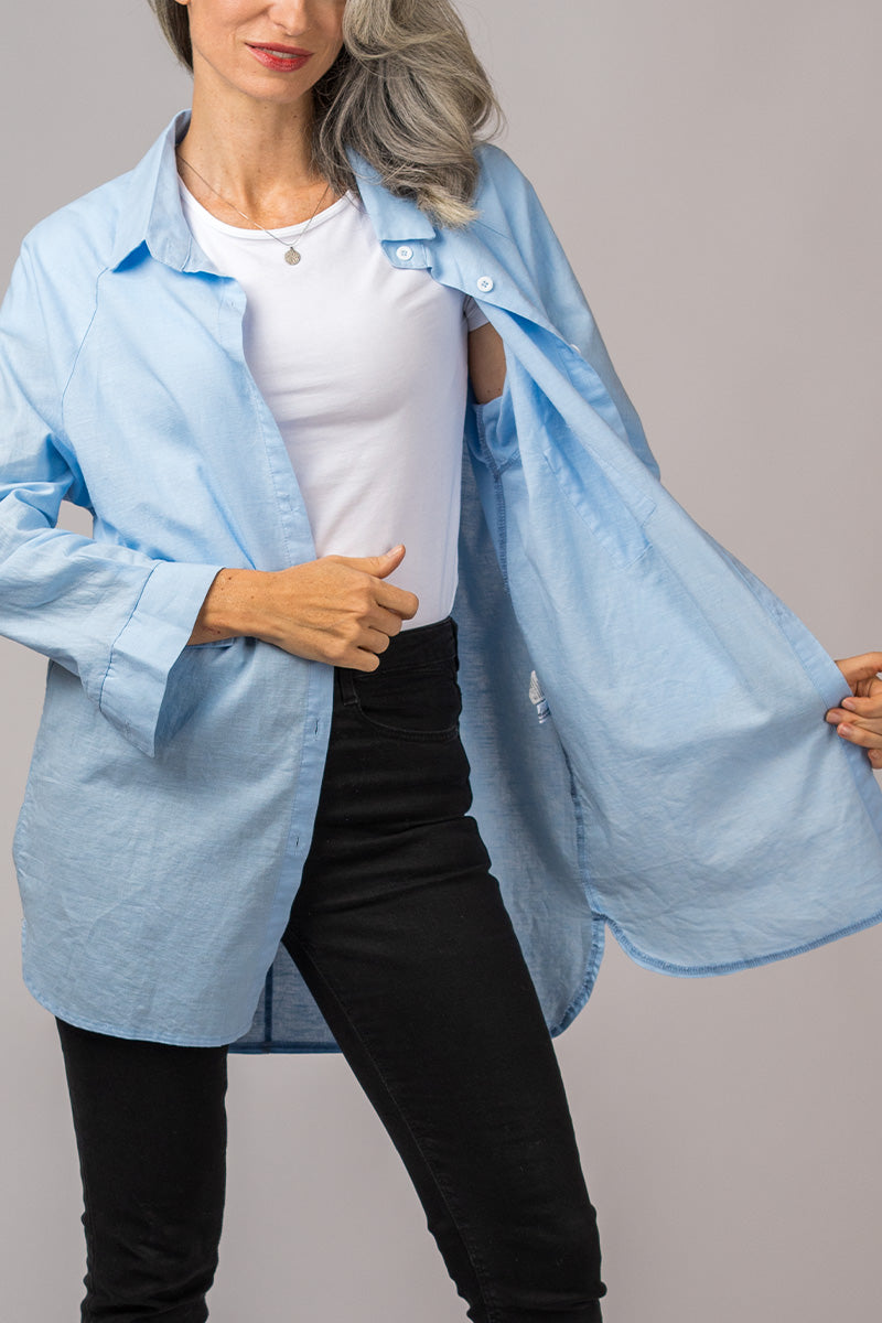 Oversized Blouse - Long Sleeve - Loose Fit - Button-Up Shirt - Women's Oversized Shirt-Grace Aura