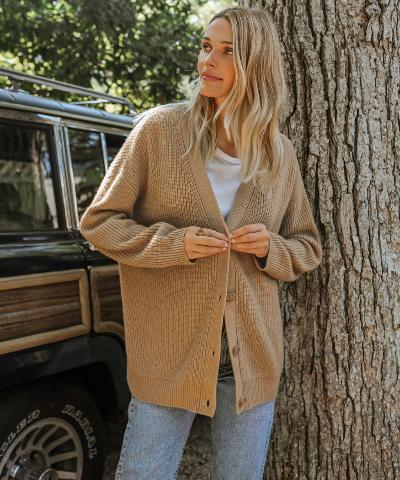 Oversized Cardigan | Button-Up | V-Neck | Knit Chunky Cardigan | Women's Knitwear-Grace Aura