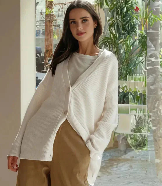 Oversized Cardigan | Button-Up | V-Neck | Knit Chunky Cardigan | Women's Knitwear-Grace Aura