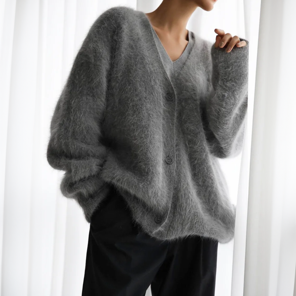 Oversized Cardigan | Cozy | Button-Up | Fluffy Cardigan | Women's Knitwear-Grace Aura