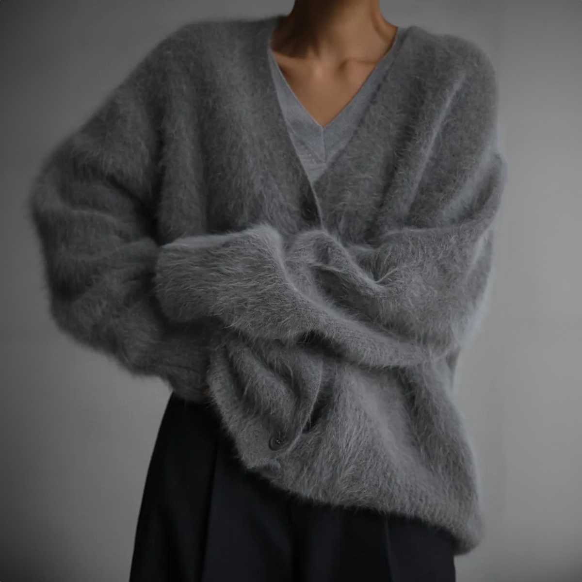 Oversized Cardigan | Cozy | Button-Up | Fluffy Cardigan | Women's Knitwear-Grace Aura