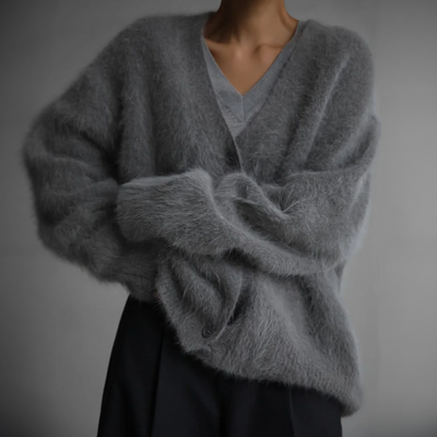 Oversized Cardigan | Cozy | Button-Up | Fluffy Cardigan | Women's Knitwear-Grace Aura