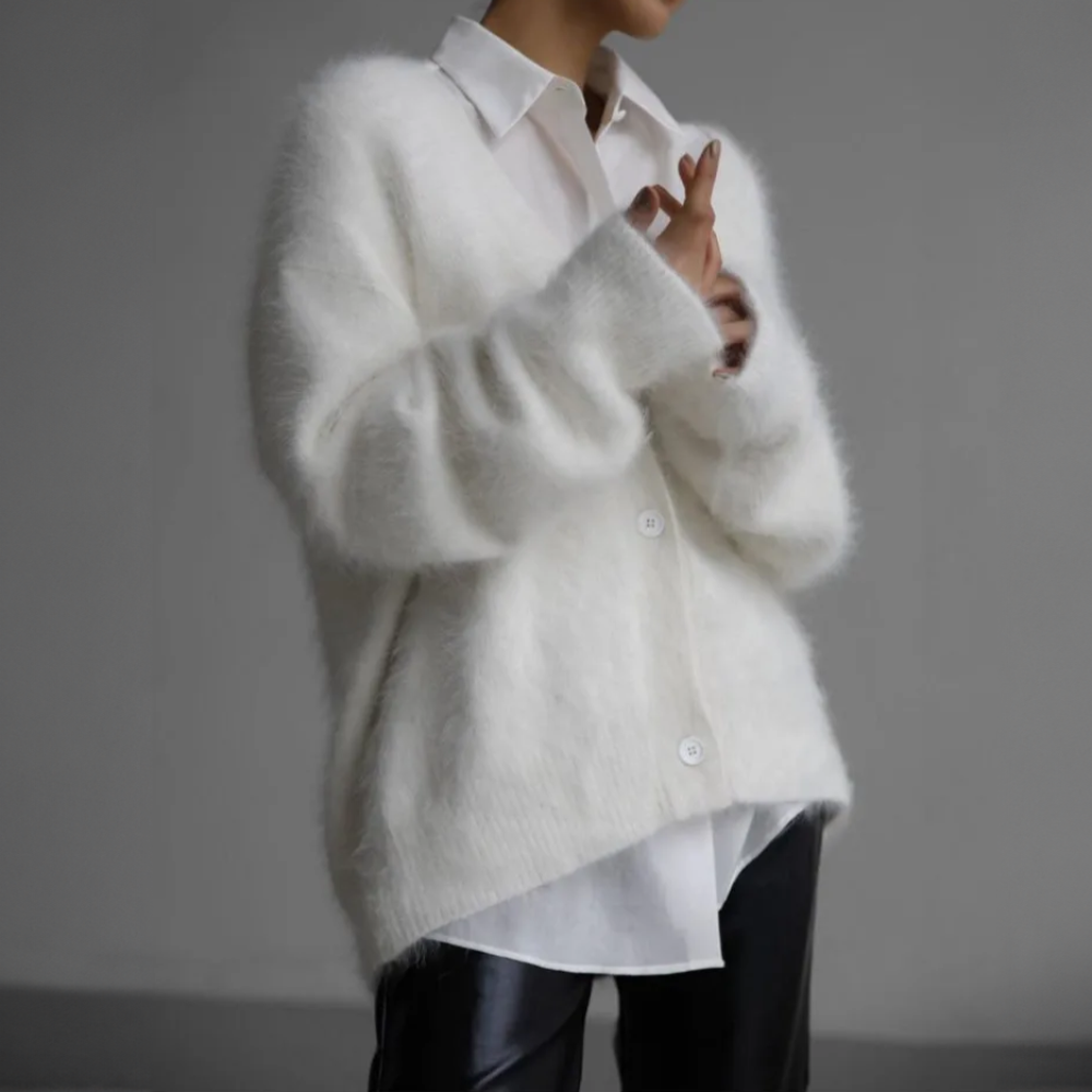 Oversized Cardigan | Cozy | Button-Up | Fluffy Cardigan | Women's Knitwear-Grace Aura