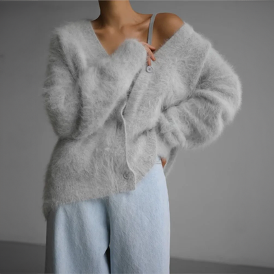 Oversized Cardigan | Cozy | Button-Up | Fluffy Cardigan | Women's Knitwear-Grace Aura