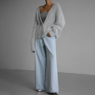 Oversized Cardigan | Cozy | Button-Up | Fluffy Cardigan | Women's Knitwear-Grace Aura