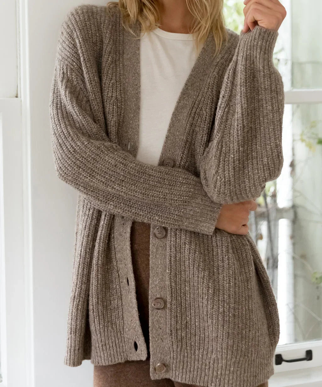 Oversized Cardigan - V-Neck - Button-Up - Knitted Cardigan - Women's Clothing-Grace Aura