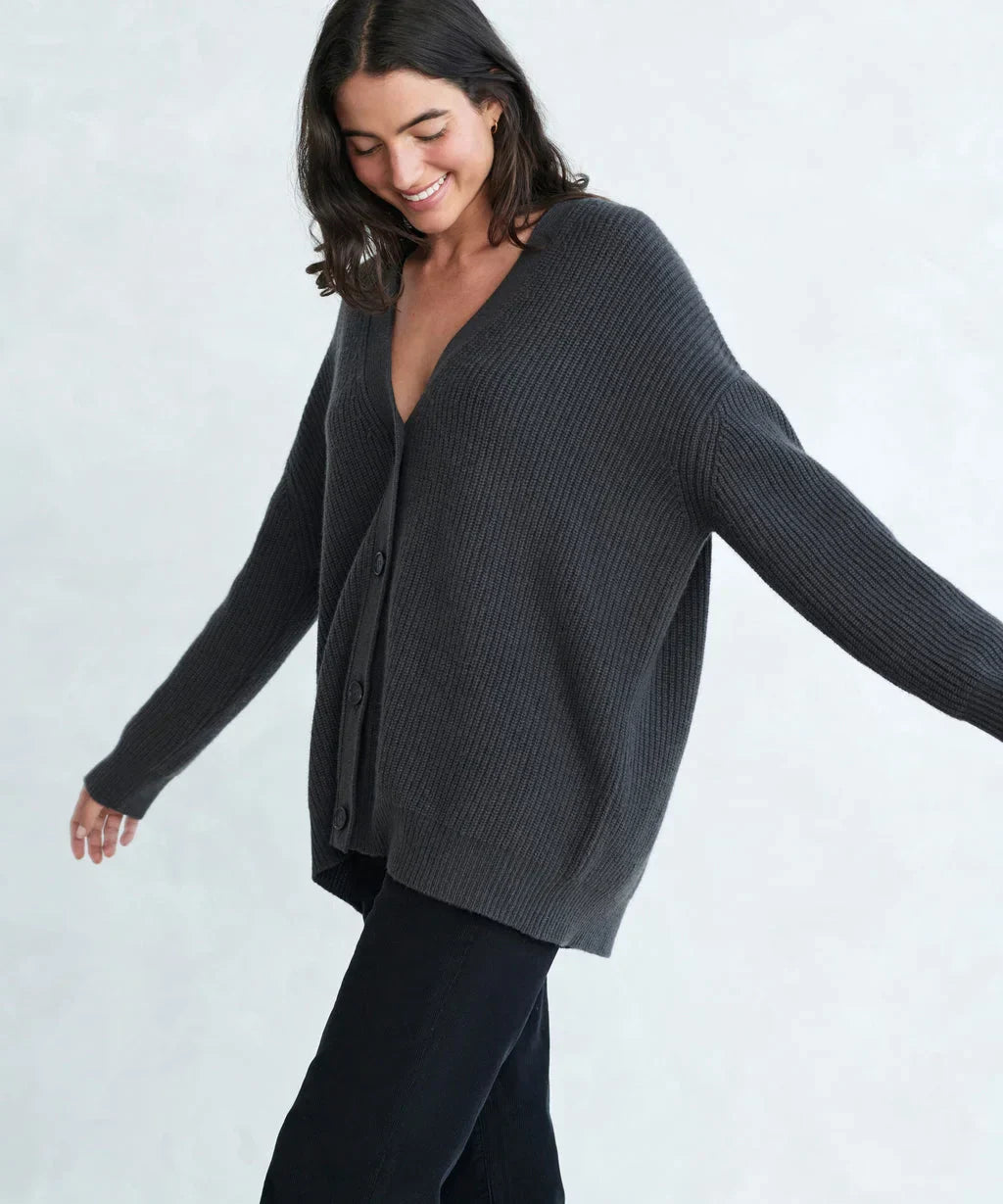 Oversized Cardigan - V-Neck - Button-Up - Knitted Cardigan - Women's Clothing-Grace Aura