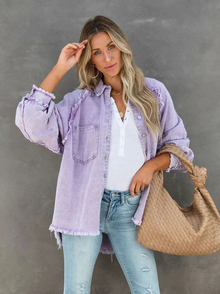 Oversized Denim Jacket - Loose Fit - Ripped - Jean Jacket - Women's Jacket-Grace Aura