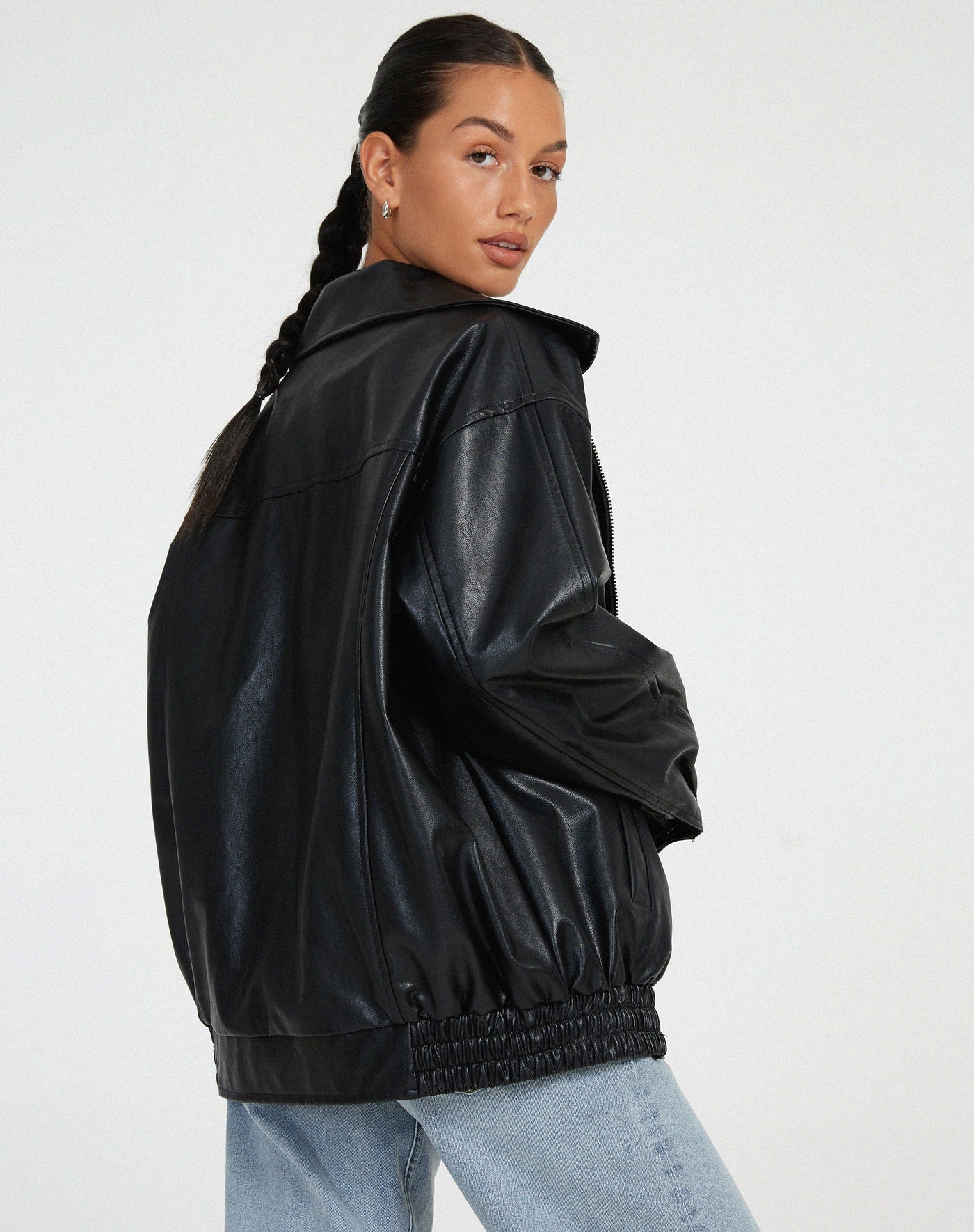 Oversized Jacket | Faux Leather | Zip-Up | Leatherette Jacket | Women's Jackets-Grace Aura