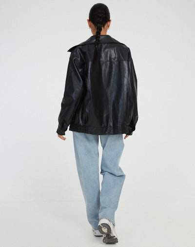 Oversized Jacket | Faux Leather | Zip-Up | Leatherette Jacket | Women's Jackets-Grace Aura