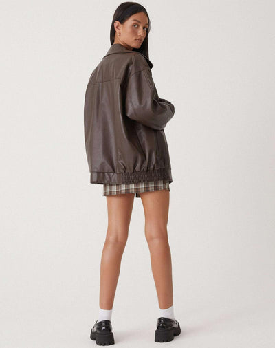 Oversized Jacket | Faux Leather | Zip-Up | Leatherette Jacket | Women's Jackets-Grace Aura