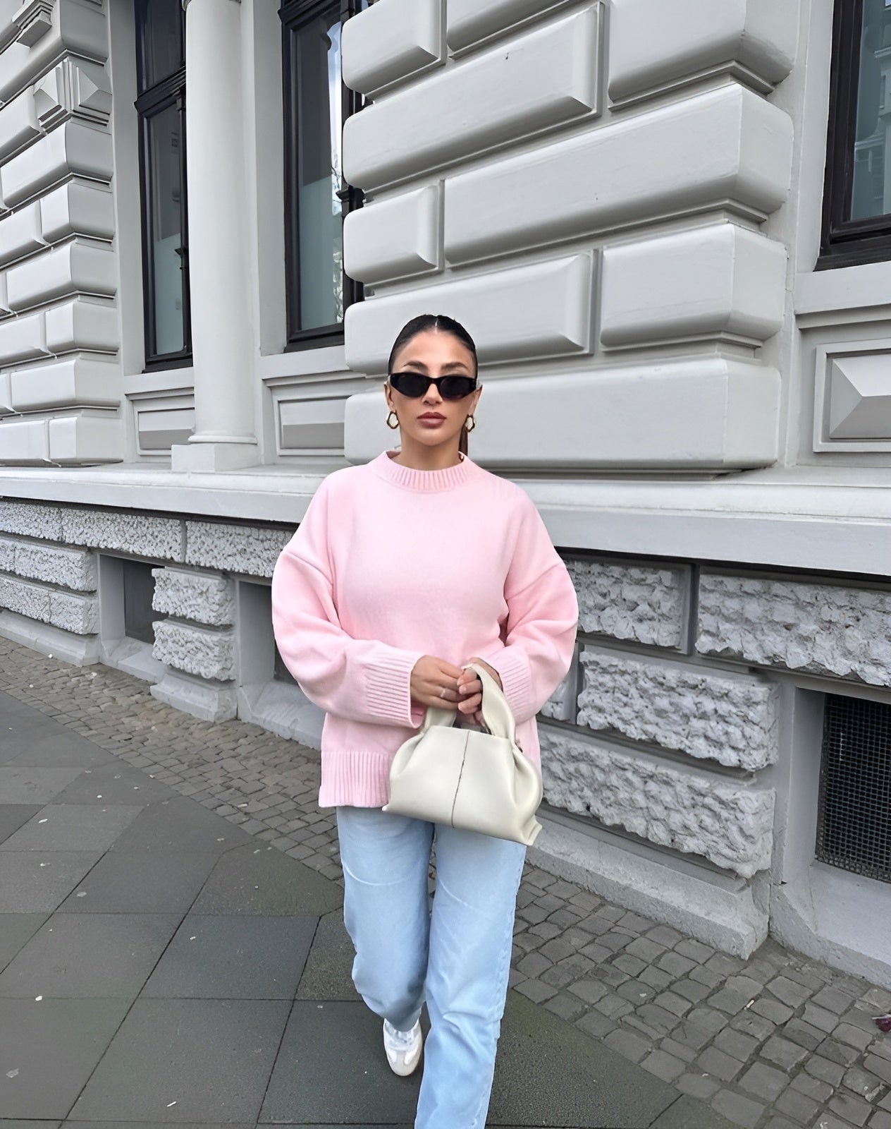 Oversized Sweater - Ladies Warm Pink Knitted Pullover Sweater-Grace Aura