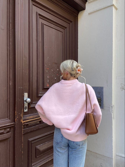 Oversized Sweater - Ladies Warm Pink Knitted Pullover Sweater-Grace Aura