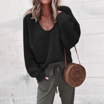 Oversized Sweater | V-Neck | Loose Fit | Knitted Sweater | Women's Clothing-Grace Aura