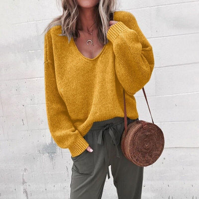 Oversized Sweater | V-Neck | Loose Fit | Knitted Sweater | Women's Clothing-Grace Aura