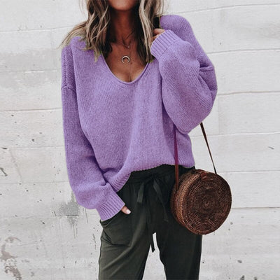 Oversized Sweater | V-Neck | Loose Fit | Knitted Sweater | Women's Clothing-Grace Aura