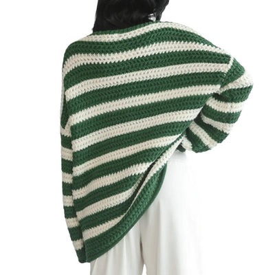 Oversized Sweater - Women's Cozy Striped Knitted Pullover Sweater for Winter-Grace Aura