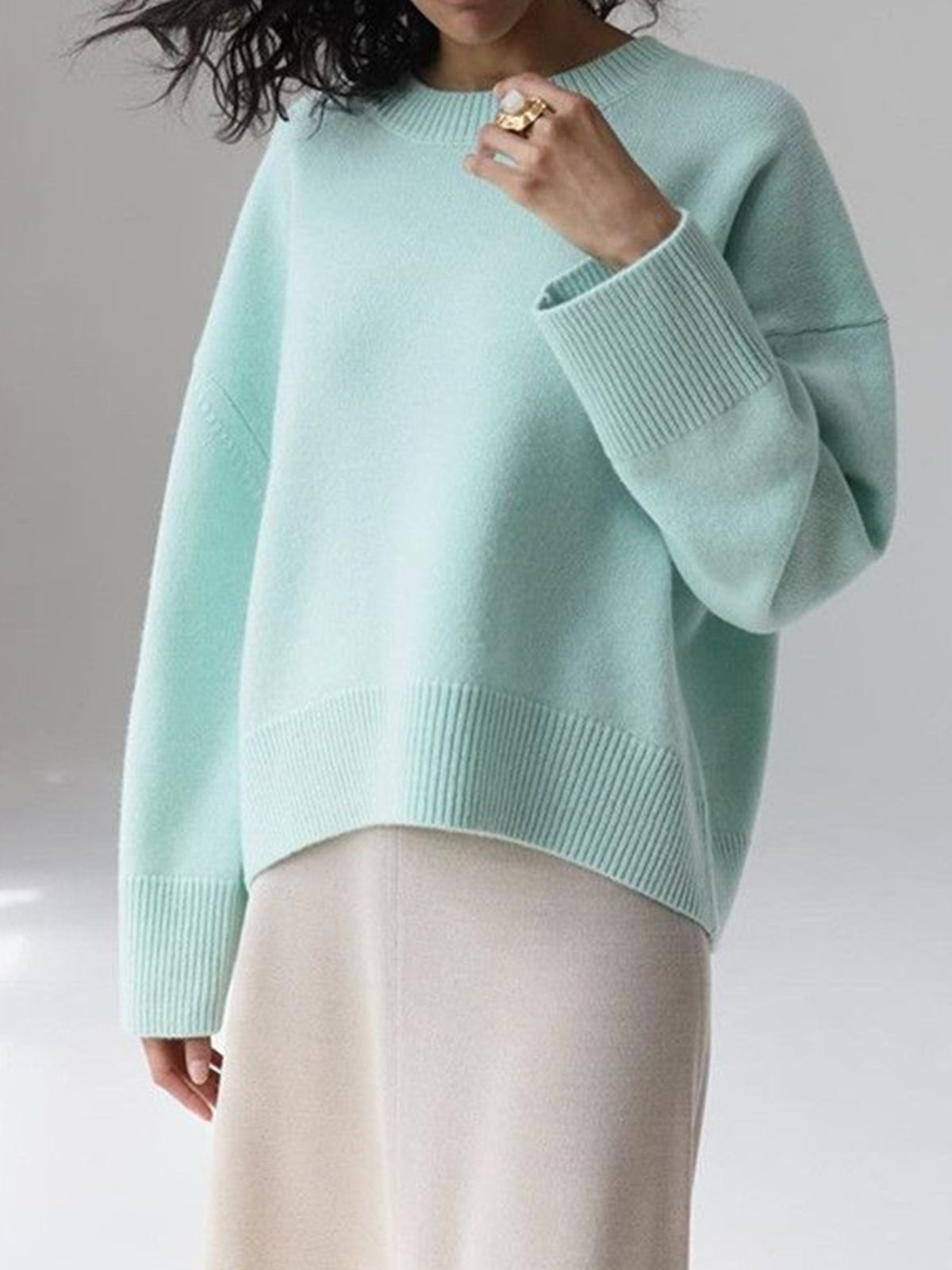 Oversized Sweater - Women's Warm Crew Neck Knitted Pullover Sweater-Grace Aura