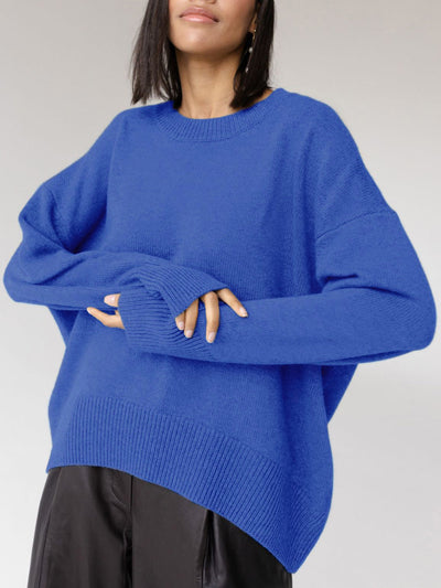 Oversized Sweater - Women's Warm Crew Neck Knitted Pullover Sweater-Grace Aura