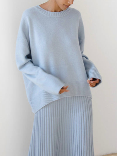 Oversized Sweater - Women's Warm Crew Neck Knitted Pullover Sweater-Grace Aura