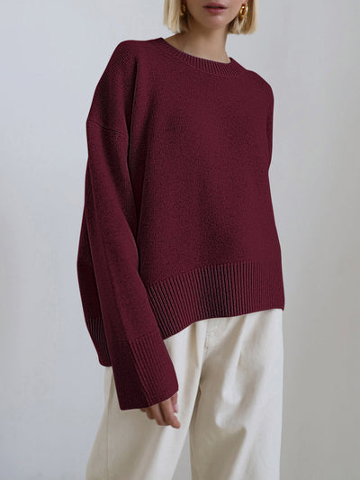 Oversized Sweater - Women's Warm Crew Neck Knitted Pullover Sweater-Grace Aura