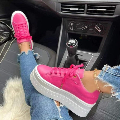 Platform Sneakers - Women's Comfortable Lace-Up Thick Sole Shoes-Grace Aura