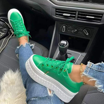 Platform Sneakers - Women's Comfortable Lace-Up Thick Sole Shoes-Grace Aura