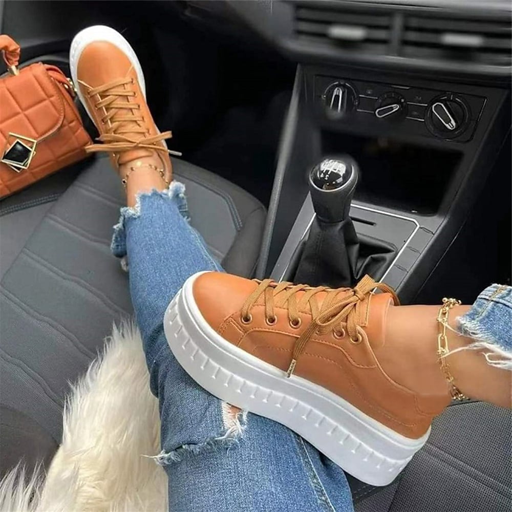 Platform Sneakers - Women's Comfortable Lace-Up Thick Sole Shoes-Grace Aura