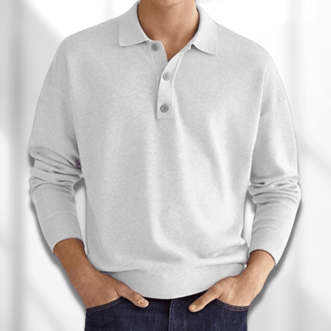 Polo Jumper | Half Button | Turn Down Collar | Long Sleeve Polo Shirts | Men's Sweater-Grace Aura