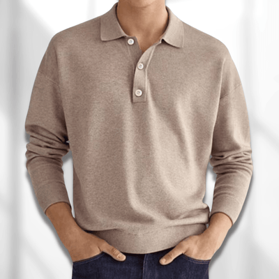 Polo Jumper | Half Button | Turn Down Collar | Long Sleeve Polo Shirts | Men's Sweater-Grace Aura