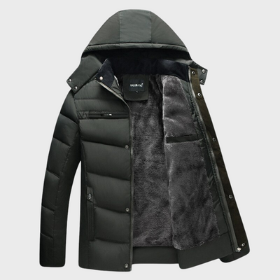 Puffer Jacket - Men's Hooded Fleece Lined Down Jacket for Winter-Grace Aura