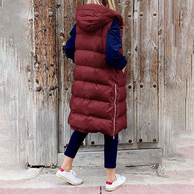 Puffer Vest | Long | Hooded | Body Warmer | Women's Winter Clothes-Grace Aura