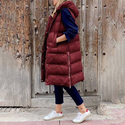 Puffer Vest | Long | Hooded | Body Warmer | Women's Winter Clothes-Grace Aura