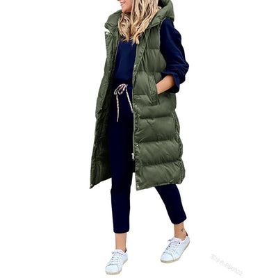 Puffer Vest | Long | Hooded | Body Warmer | Women's Winter Clothes-Grace Aura