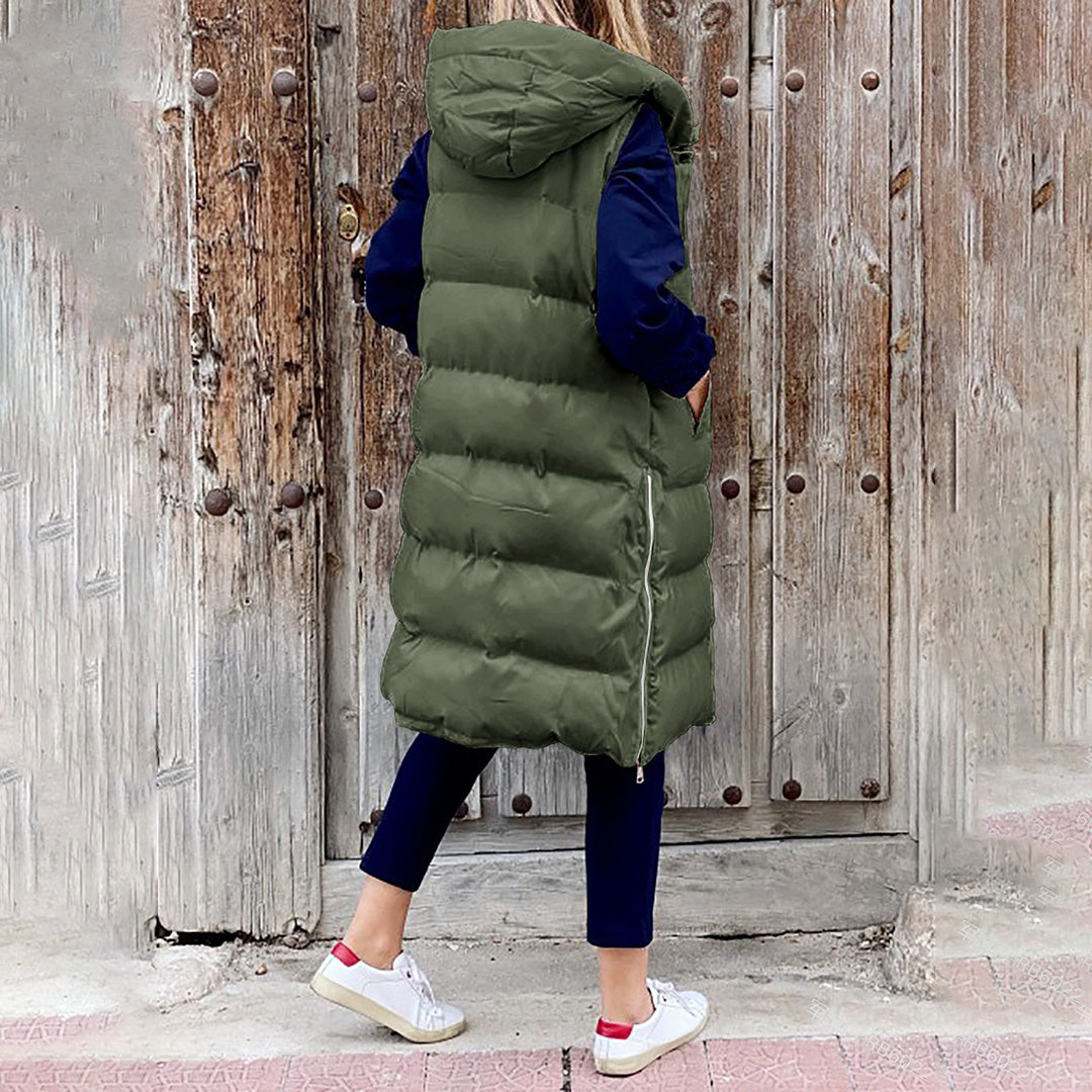 Puffer Vest | Long | Hooded | Body Warmer | Women's Winter Clothes-Grace Aura