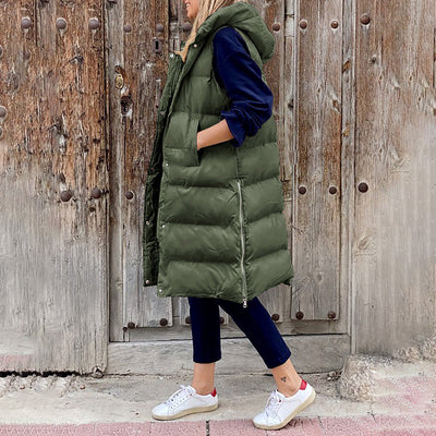 Puffer Vest | Long | Hooded | Body Warmer | Women's Winter Clothes-Grace Aura