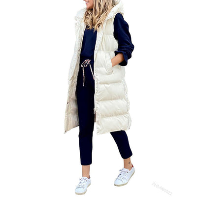 Puffer Vest | Long | Hooded | Body Warmer | Women's Winter Clothes-Grace Aura