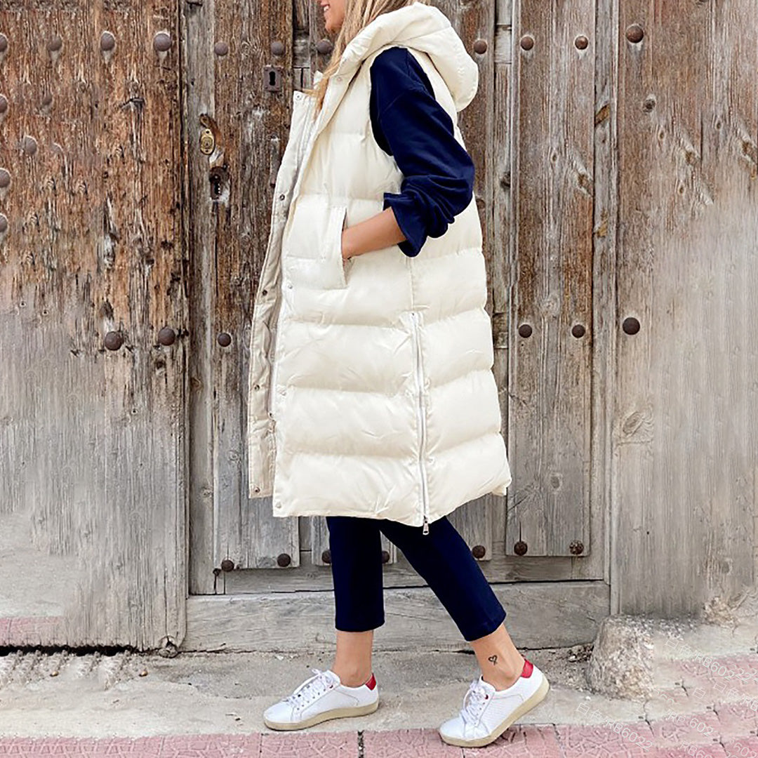 Puffer Vest | Long | Hooded | Body Warmer | Women's Winter Clothes-Grace Aura