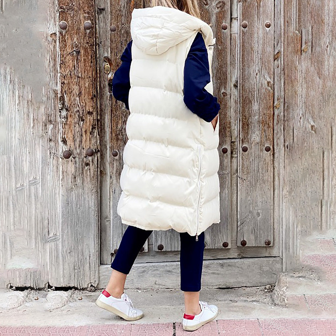 Puffer Vest | Long | Hooded | Body Warmer | Women's Winter Clothes-Grace Aura