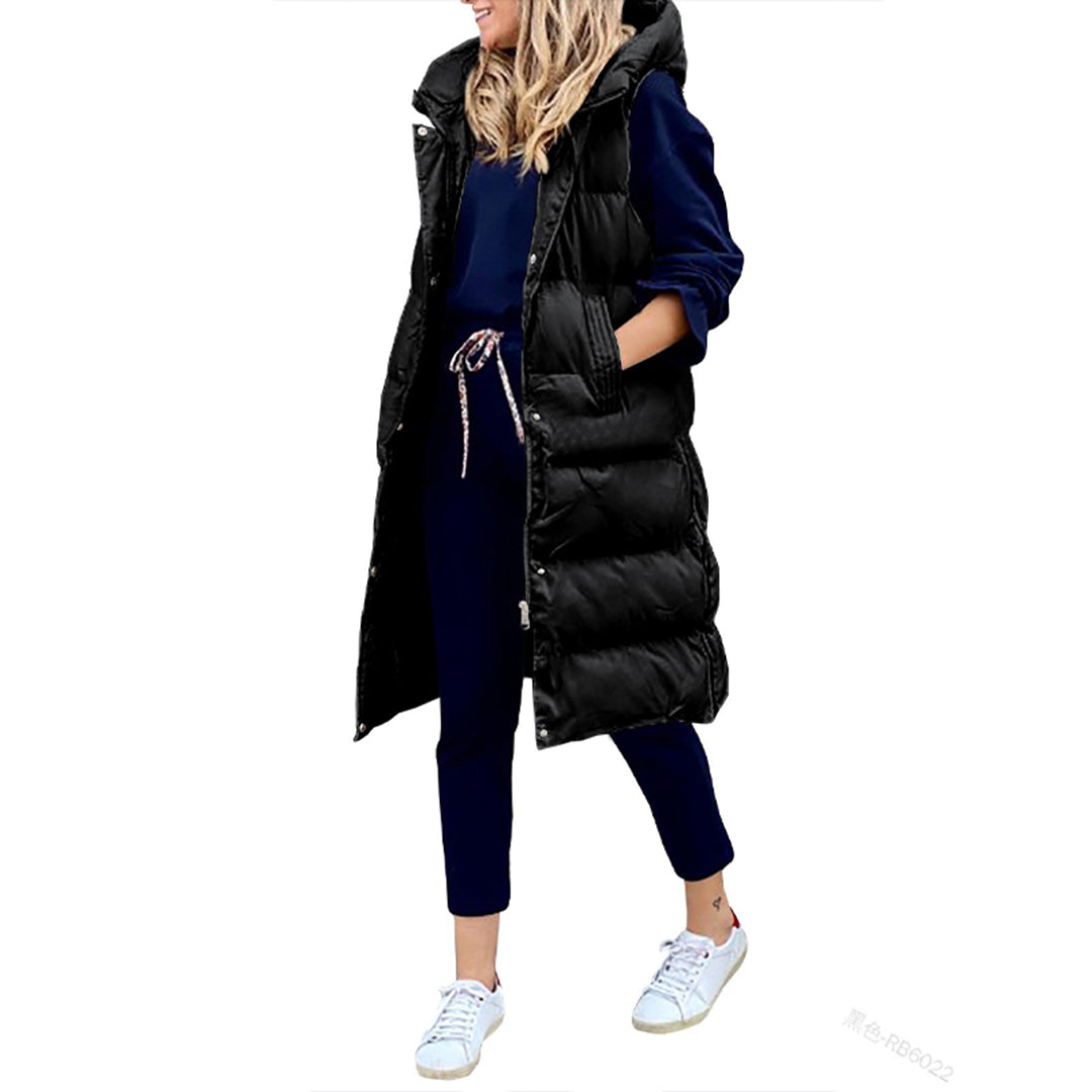 Puffer Vest | Long | Hooded | Body Warmer | Women's Winter Clothes-Grace Aura